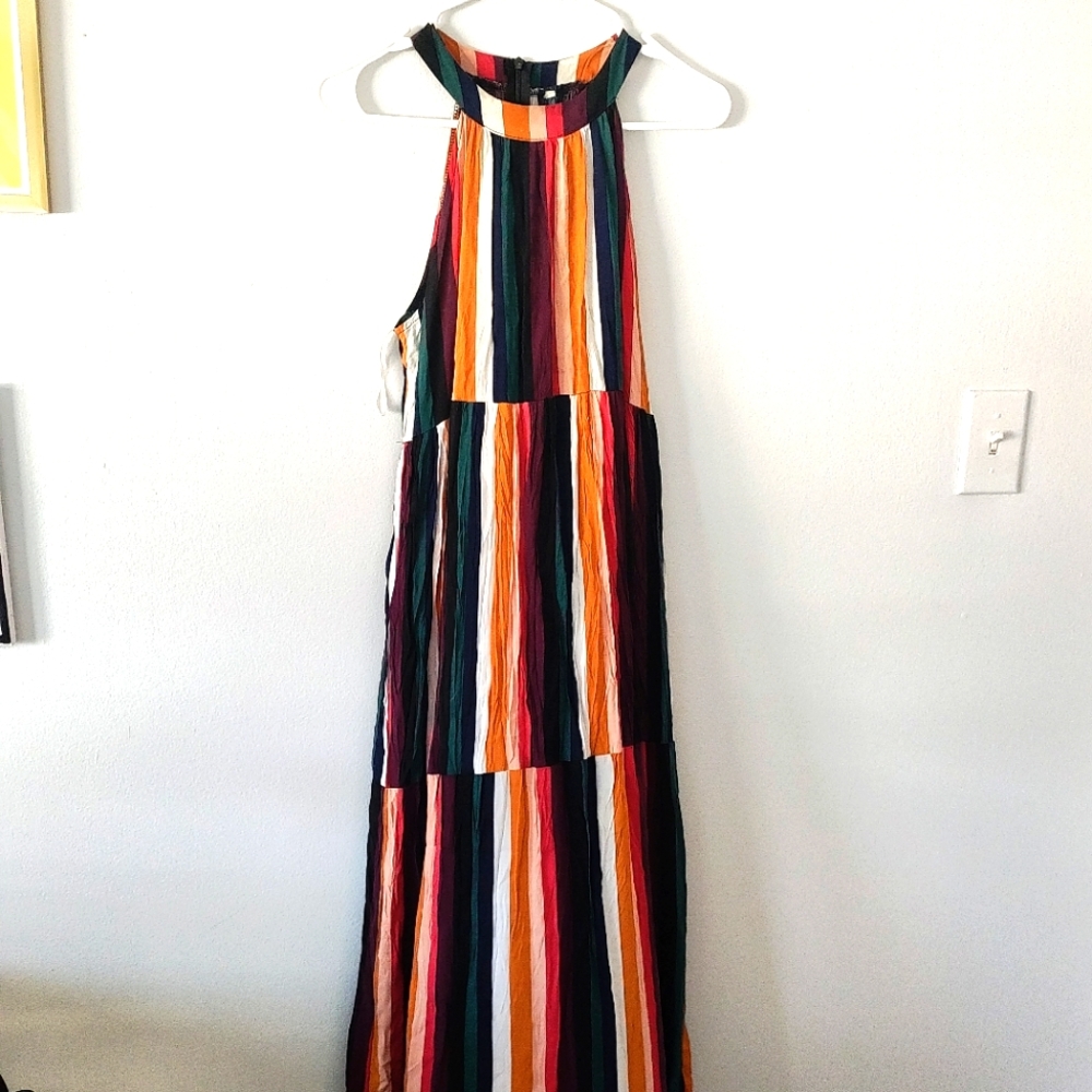 Multicolor Striped Halter Maxi Dress